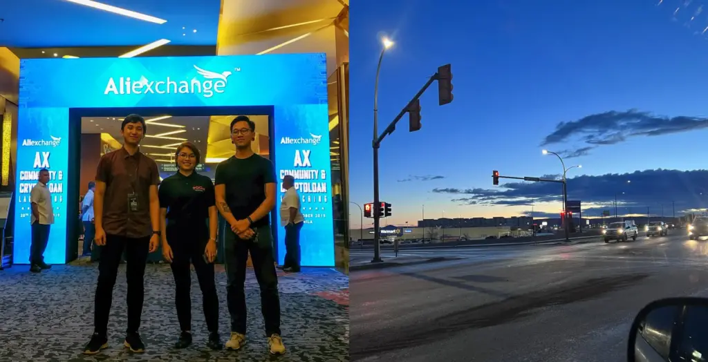 A photo of Romeo and the eQQui team in a event and a picture of the sky taken within a car.