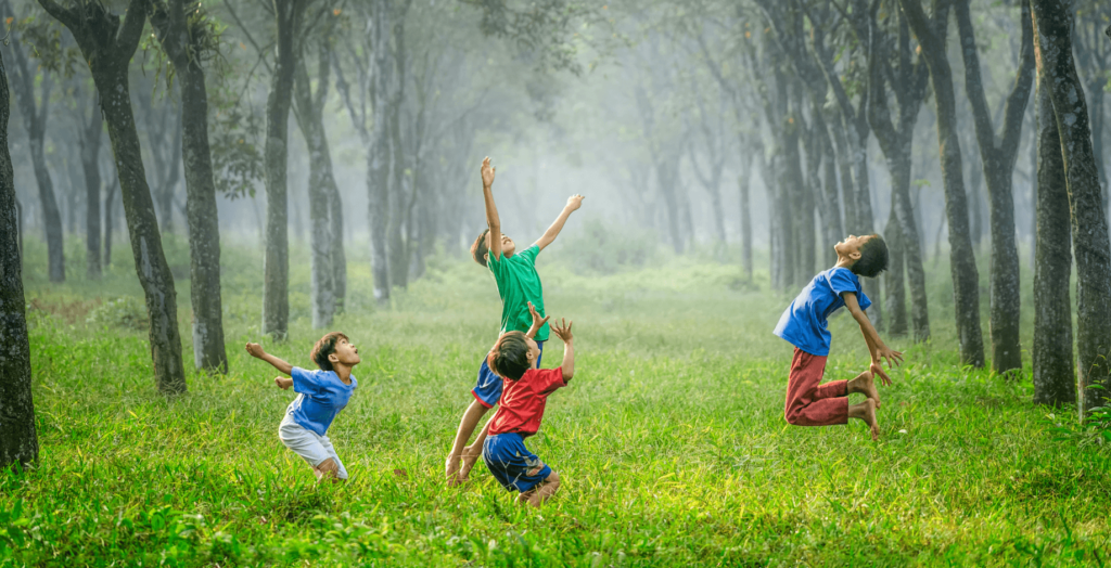 Kids playing in the rain