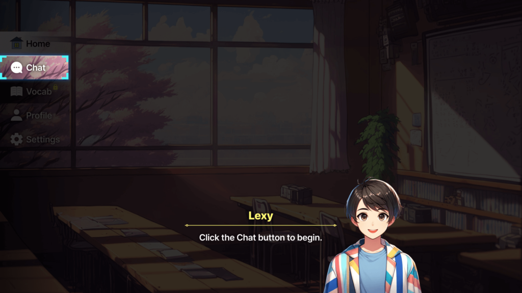 An anime-style interface depicting a tutorial section shrouded in black with the chat feature highlighted in a blue box.