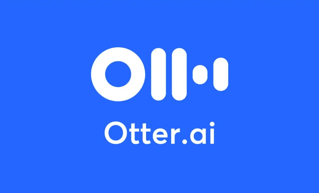 The logo of Otter.ai featuring white text and abstract design on a blue background.